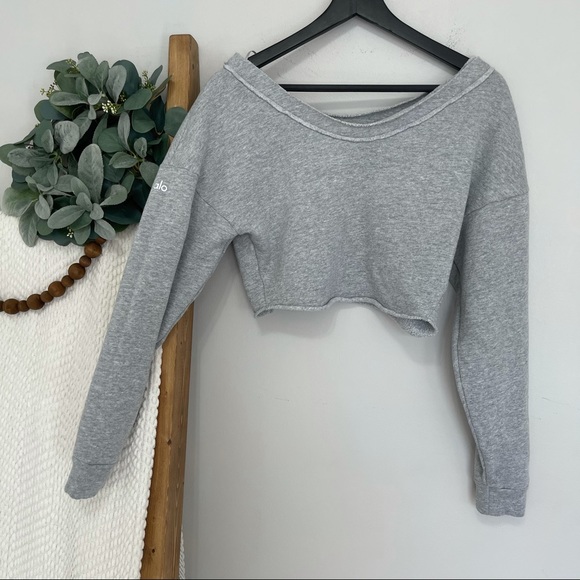 ALO Yoga Prima Off The Shoulder Pullover Dove Grey - Picture 9 of 9